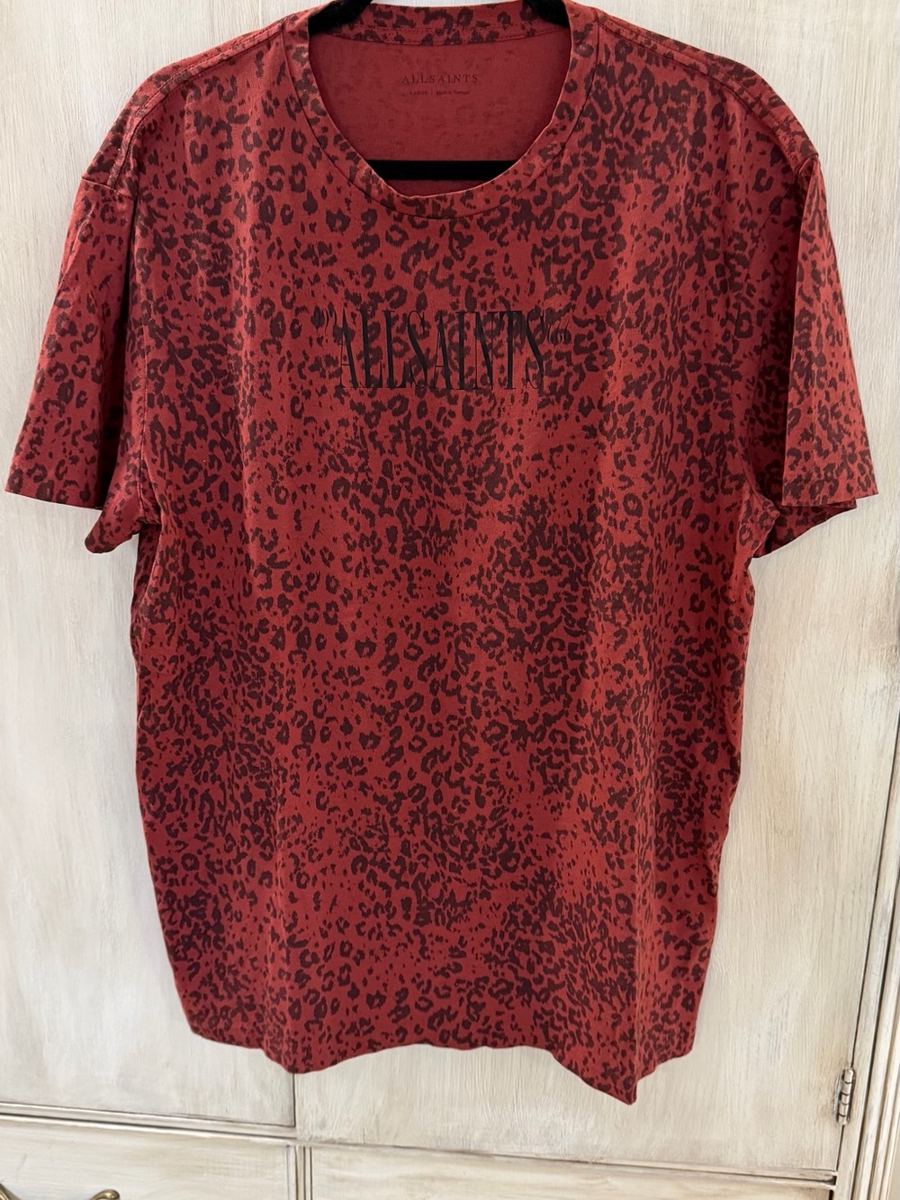 All Saints Red Leopard Print Crew Tee